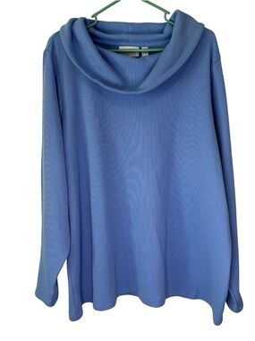 3/$20 D & Co Blue Long Sleeve Cowl Neck Knit Shirt Lightweight Sweater